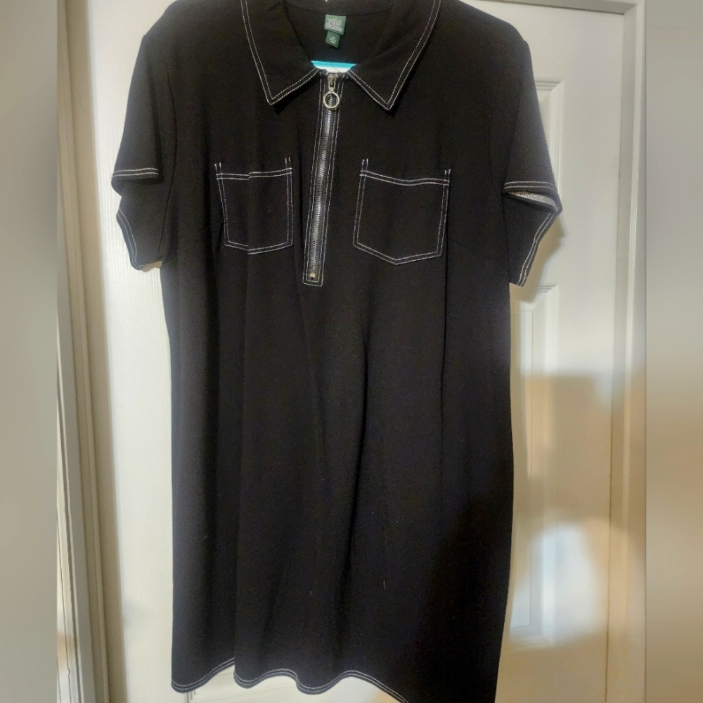 Black with white stitching dress